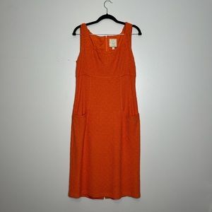 St. John Couture orange tweed sleeveless midi dress with back zip closure